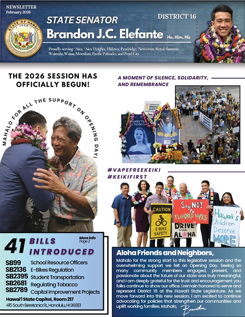 Image of page 1 of Senator Elefante's February 2026 newsletter
