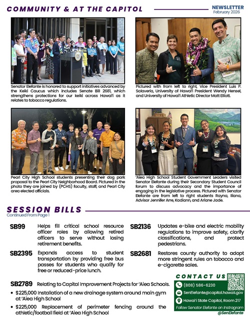 Image of page 2 of Senator Elefante's February 2026 newsletter